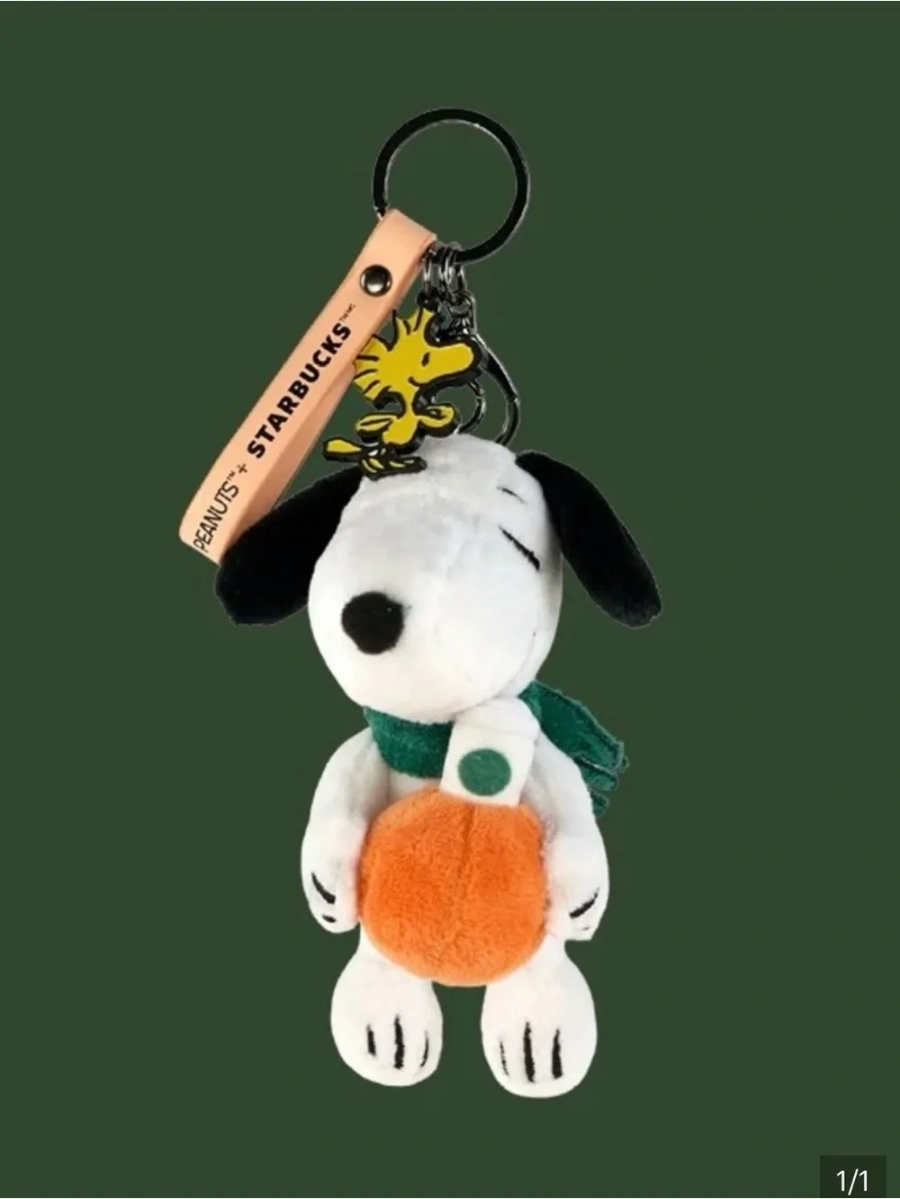 Starbucks Snoopy Plush Keychain with Orange Pumpkin and Green Scarf